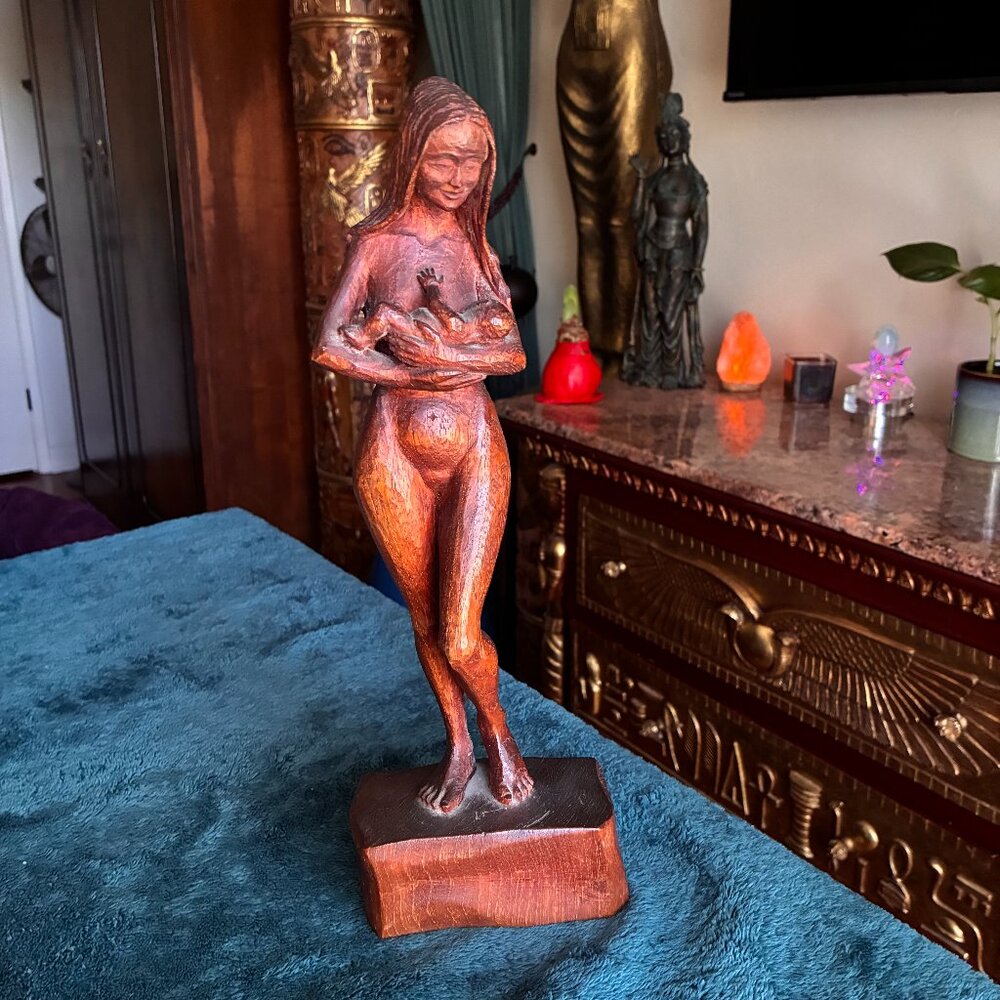 13.5" high Hand Carved Statue of Mother and Baby From Denmark